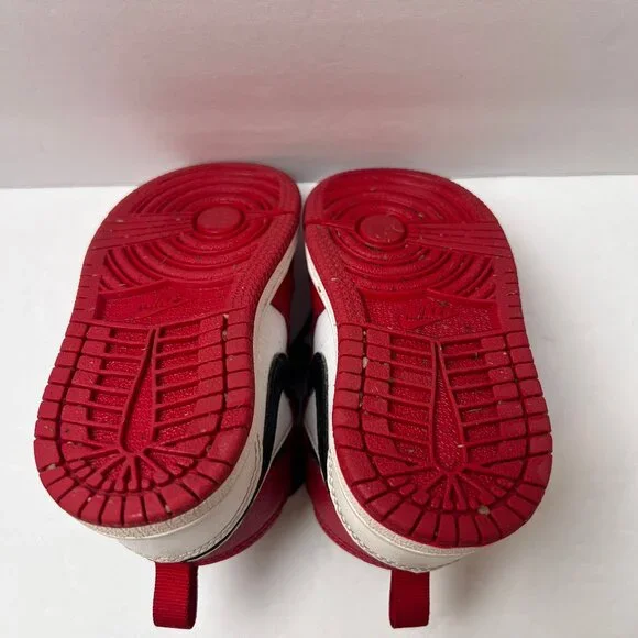 Kids Jordan 1 Red White with Black Swoosh Shoes Size 5C Black Laces - Picture 9 of 12